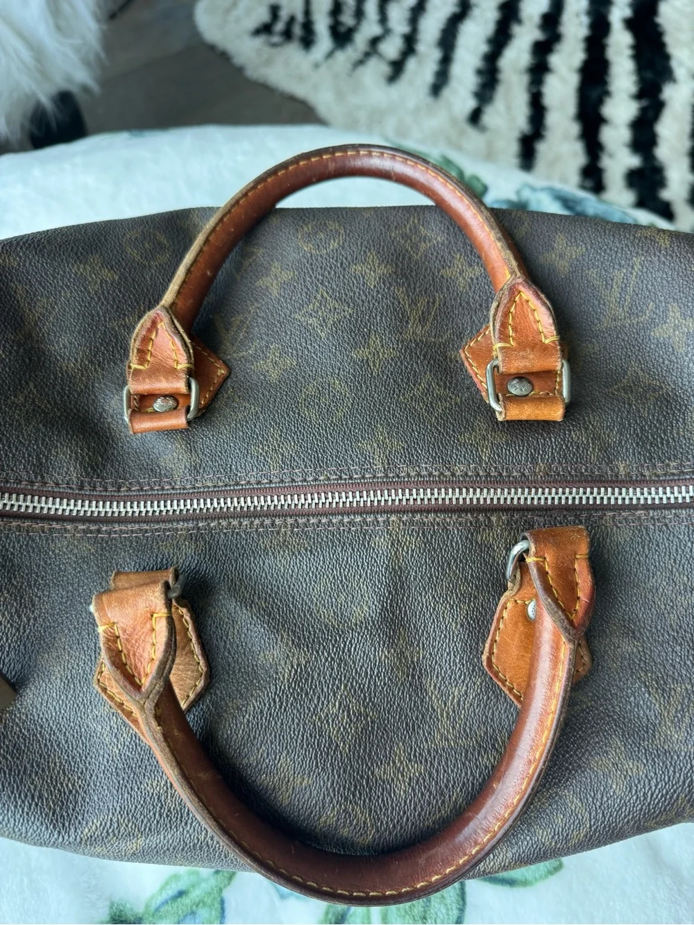 Louis Vuitton Monogram Canvas Satchel in Brown with Tan Trim